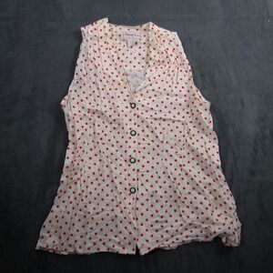 Penbrooke Lane Sleeveless Top Women L White Red Polka Dot Rayon Button Up Blouse